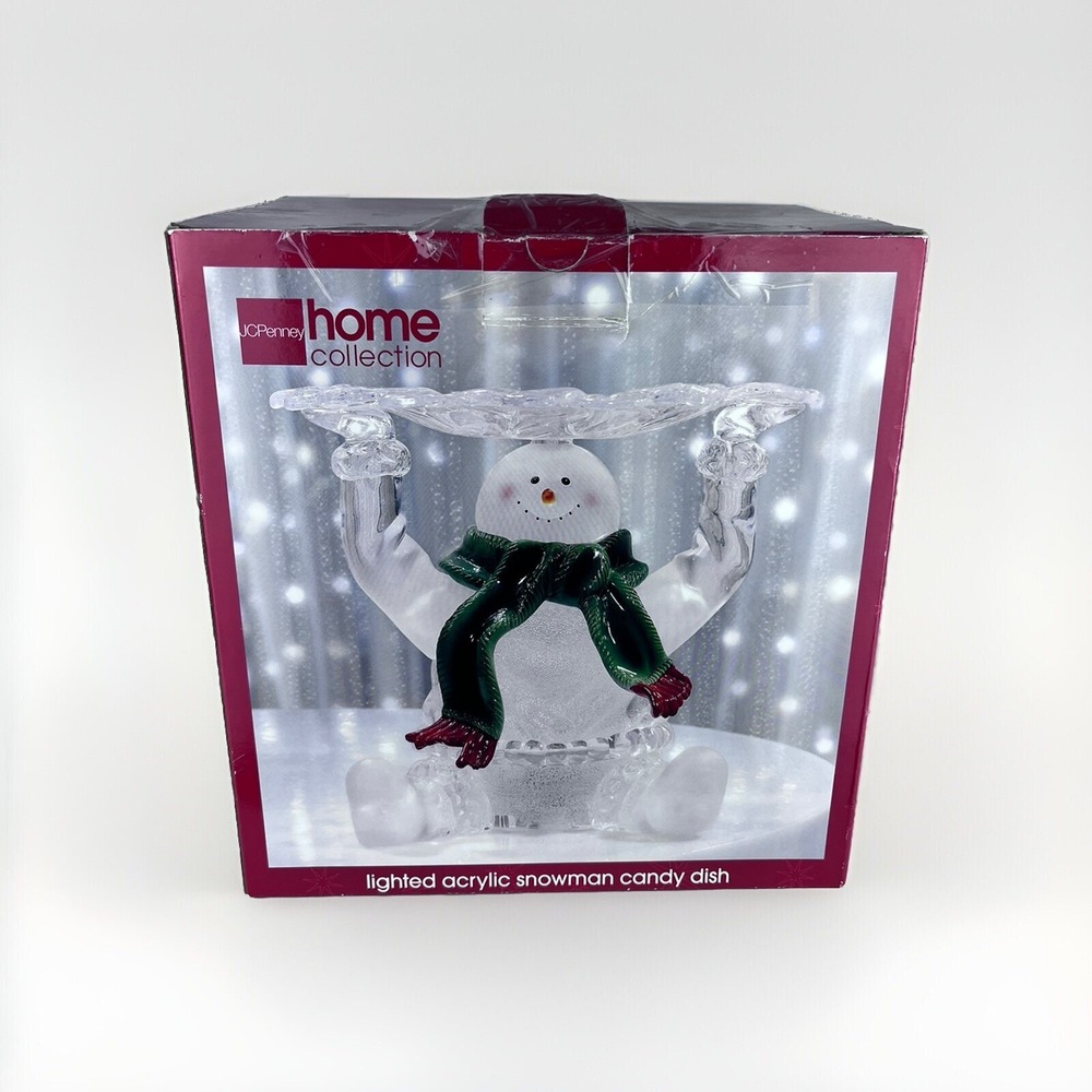 Vintage Lighted Snowman Candy Dish Serving Tray JCPenney Home Collection Acrylic